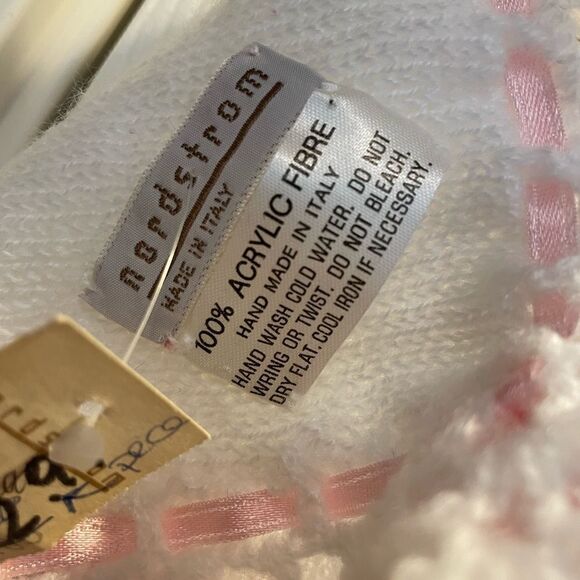 Nordstrom Made in Italy Handmade White and Pink Acrylic Baby Blanket 32x38 - Picture 8 of 16